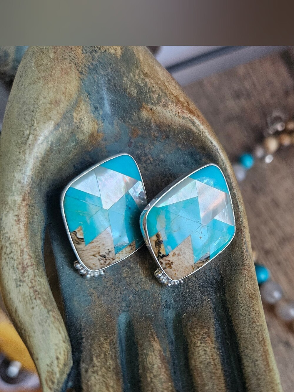 Jay King Mine Finds Turquoise & Picture Jasper Mountain Mosaic Inlay Jewelry Set - Picture 3 of 9
